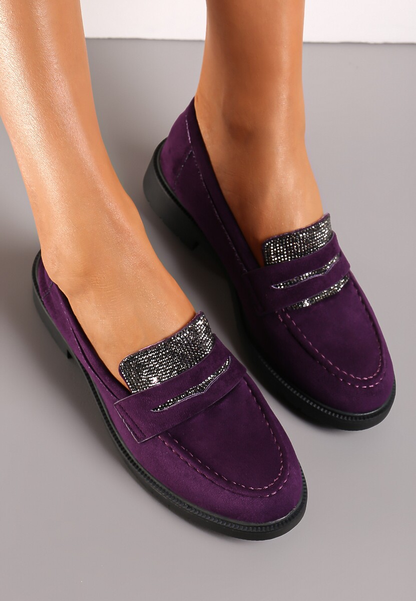 Fioletowe Mokasyny z Językiem w Cyrkonie Aniha