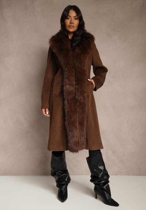 Brązowy Płaszcz z Odpinanym Futerkiem Lillvana