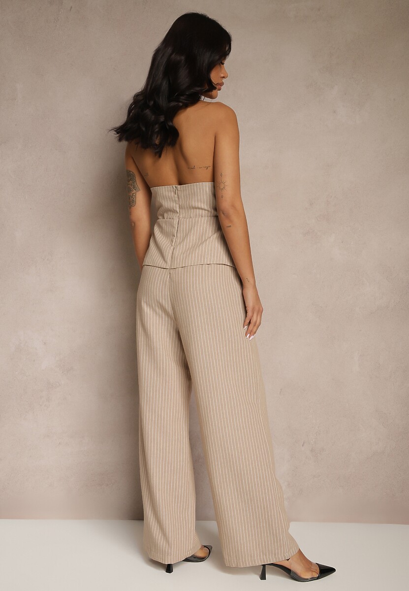 Beżowy Kombinezon Stylizowany na Garnitur z Imitacją Kamizelki Lanirena