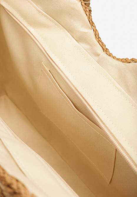 Jasnobeżowa Jednokomorowa Torebka na Ramię z Plecionki z Dodatkowym Paskiem Wezen