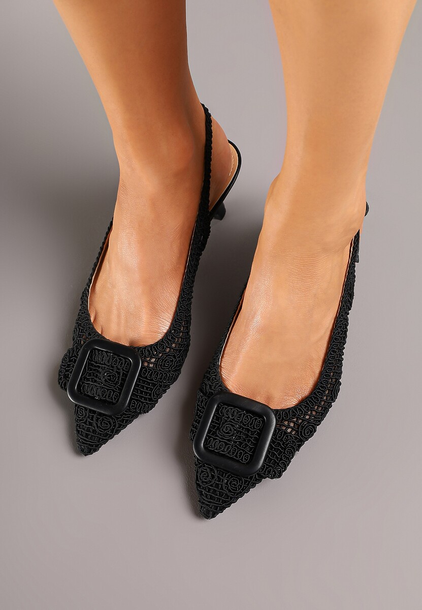 Czarne Sandały na Kaczuszce Typu Slingback z Klamrą Talimea