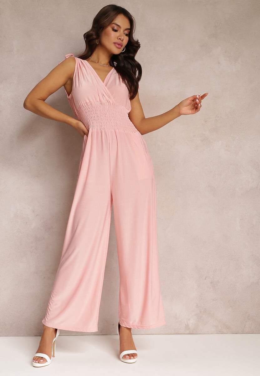 Ciemnozielony Kombinezon z Szerokimi Nogawkami i Gumkami w Talii Adriannae