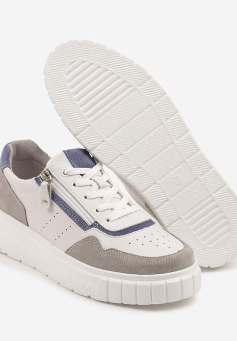 Białe Sneakersy z Naturalnej Skóry na Grubej Podeszwie z Suwakiem Soravelle