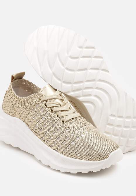 Złote Siateczkowe Sneakersy Ozdobione  Metaliczną Nicią Loreldi