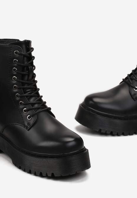 Czarne Botki w Stylu Workerów na Platformie Maialen