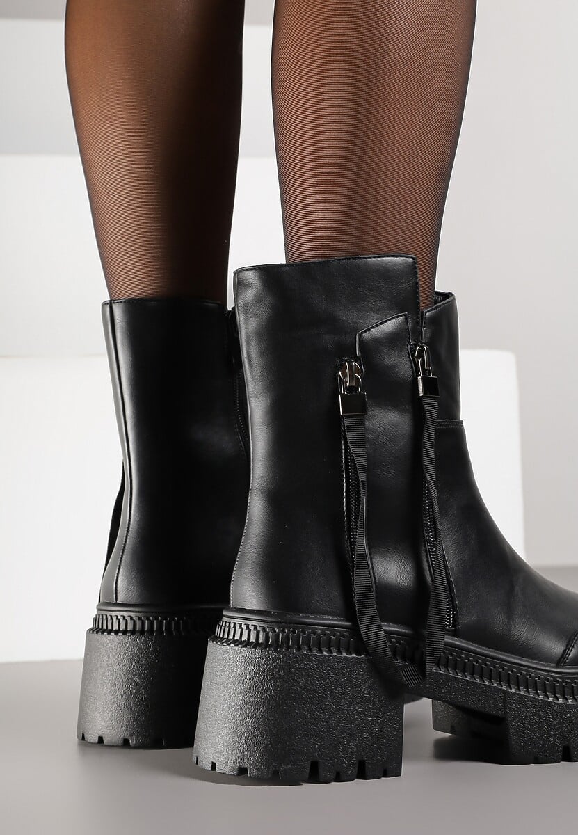 Czarne Botki Vices Ozdobione Tasiemką Rotine