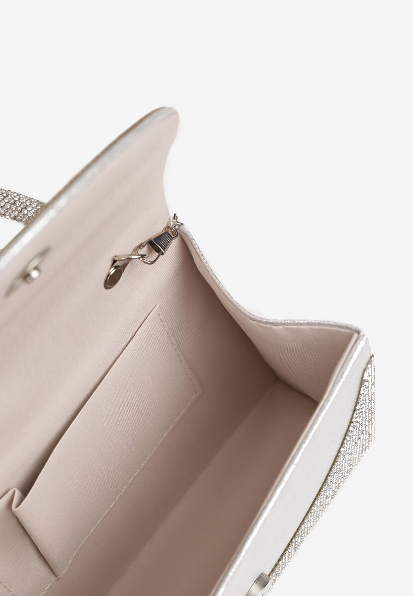 Srebrna Torebka Koferek z Dodatkowym Łańcuszkiem Zdobiona Cyrkoniami Fesalora