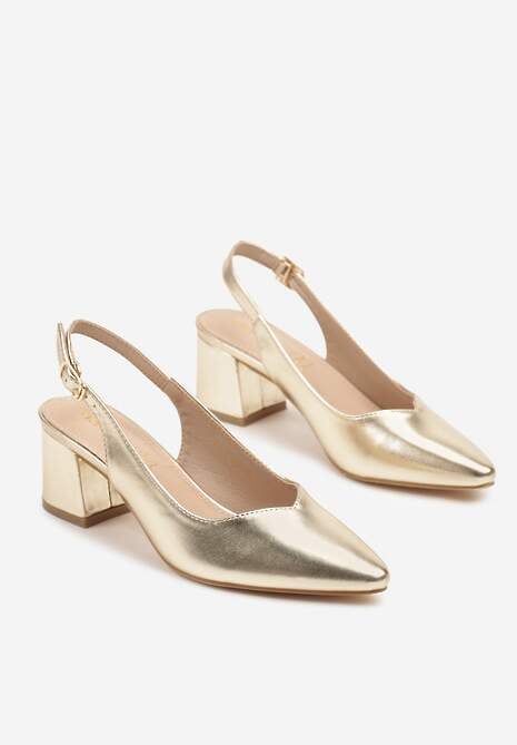 Złote Sandały Vices na Słupku Slingback ze Skórzaną Wkładką Ciaravien