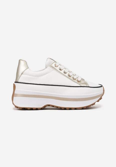 Biało-Złote Sneakersy na Tłoczonej Platformie w Streetwearowym Stylu Hanerith