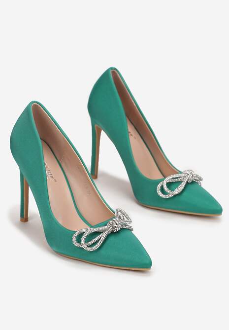 Zielone Szpilki z Kokardą z Cyrkonii i Szpiczastym Noskiem Mive