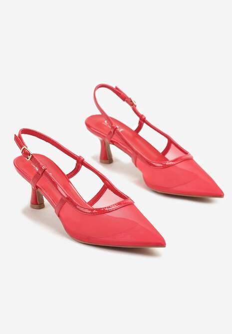 Czerwone Siateczkowe Sandały Slingback na Niskim Obcasie Syltewi