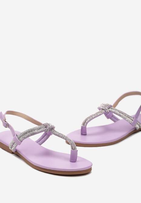 Fioletowe Sandały w Stylu Japonek z Cyrkoniami Nabfia