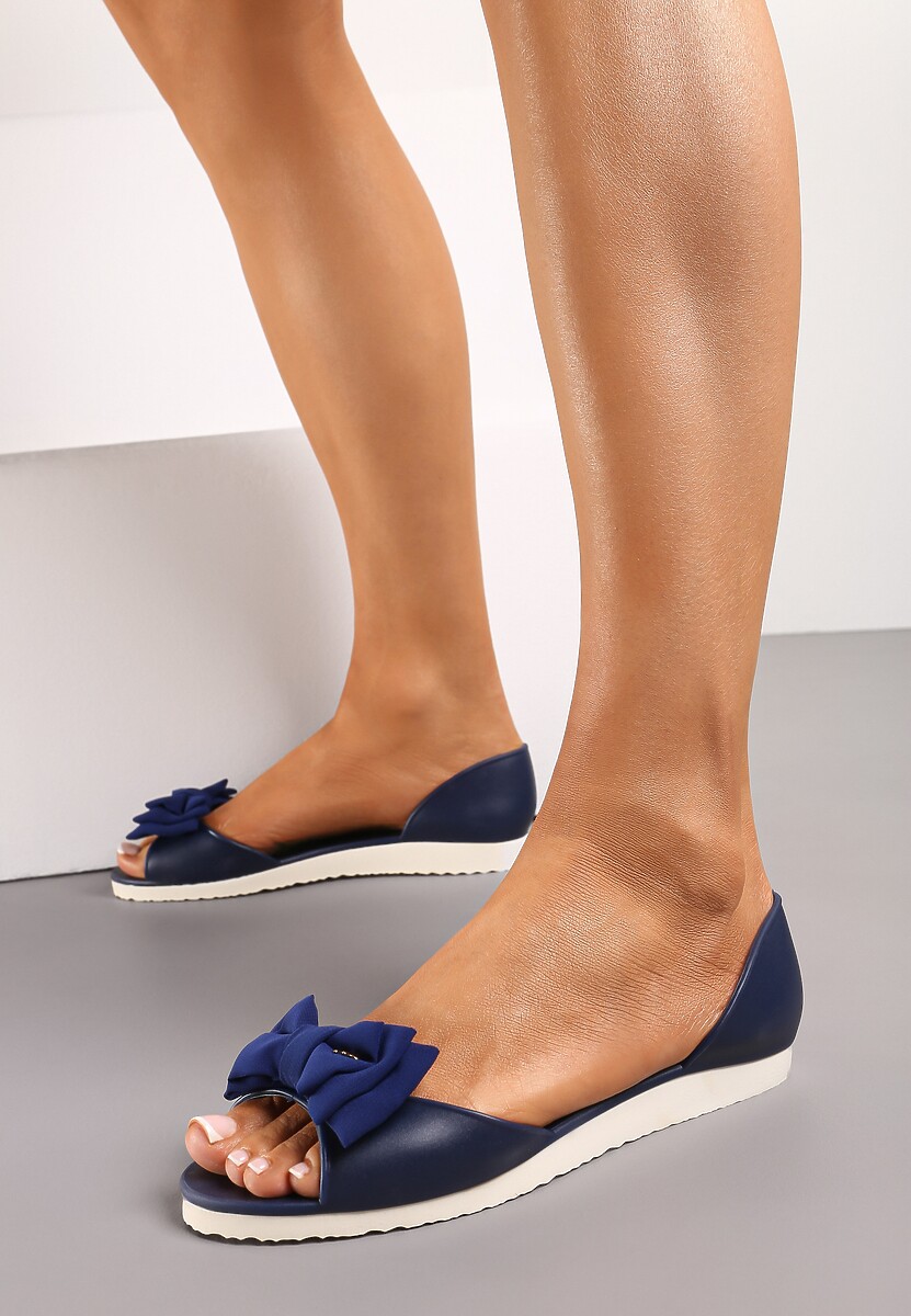 Granatowe Balerinki Meliski z Materiałową Kokardką w Pasującym Kolorze Anirtepa