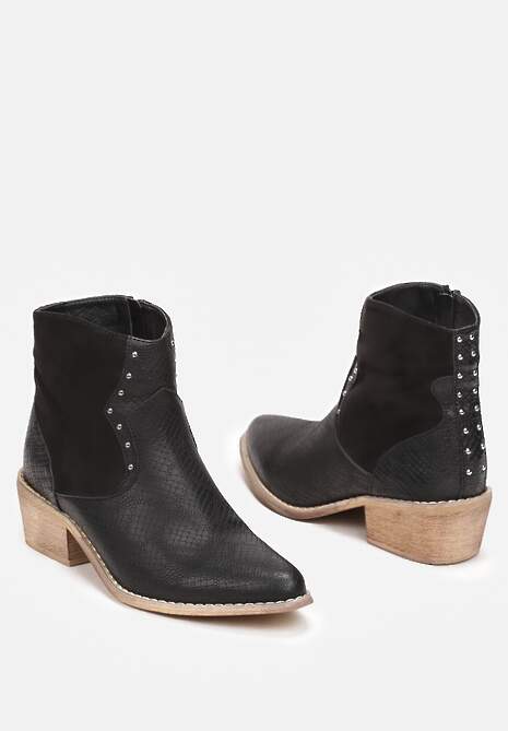 Czarne Botki Kowbojki z Nitami Egochis