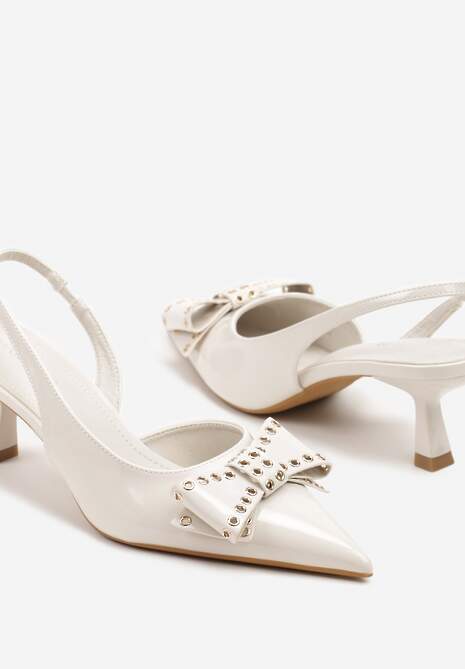 Beżowe Lakierowane Sandały na Klepsydrowym Obcasie z Kokardą Davivora