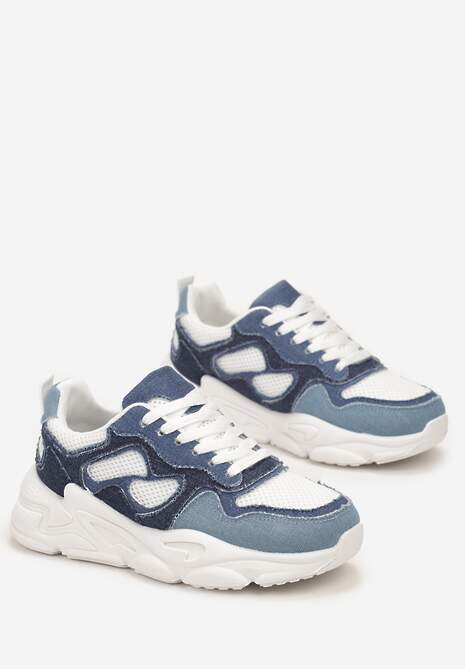 Niebieskie Sneakersy przed Kostkę na Grubej Podeszwie Lefia