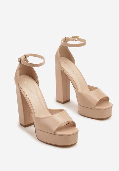 Beżowe Sandały na Platformie i Słupku Fodesa
