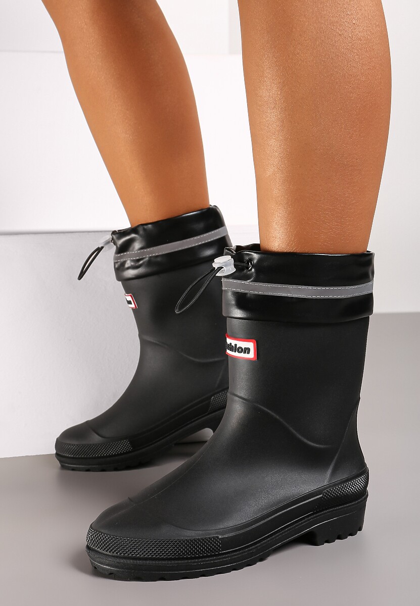 Czarne Kalosze Hunterki Wykończone Odblaskiem i Ściągaczem Vimariay