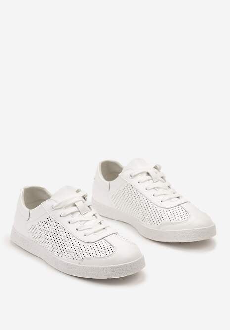 Białe Sneakersy ze Skóry z Perforacją i Sznurowaniem Briarta