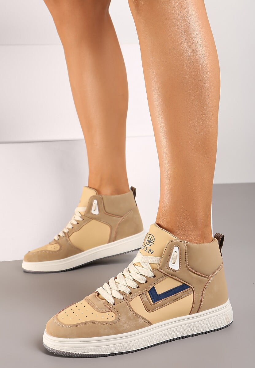 Beżowo-Zielone Sneakersy Maeramia