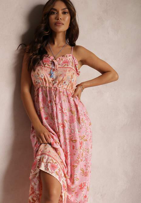 Różowa Sukienka z Wiskozy Aeroreia