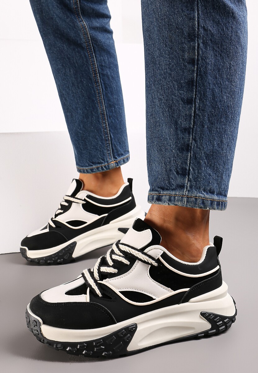 Czarne Sneakersy z Plecionymi Sznurówkami Georhita