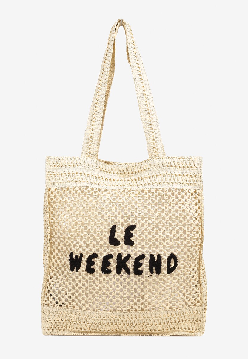 Beżowa Torebka Shopperka z Napisem Ulonetia