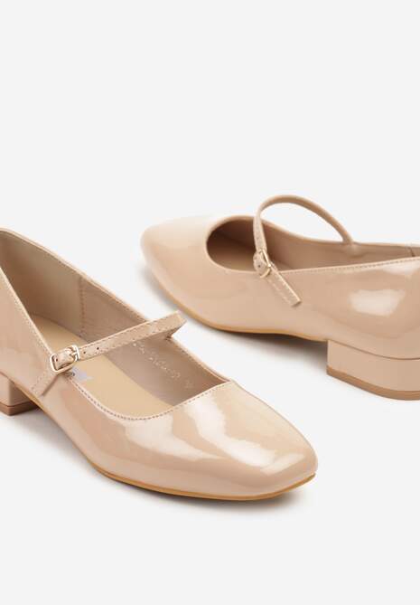 Beżowe Czółenka na Niskim Obcasie Zapinane na Sprzączkę przy Pasku Artia