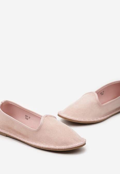 Różowe Materiałowe Balerinki na Płaskim Obcasie z Okrągłym Noskiem Apreseha