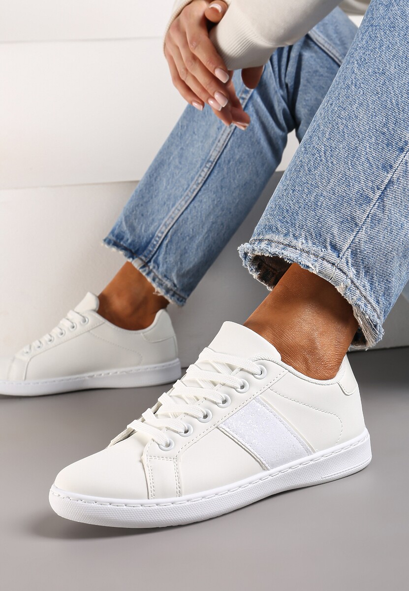 Biało-Niebieskie Sneakersy Sznurowane Ozdobione Brokatem Vistasta