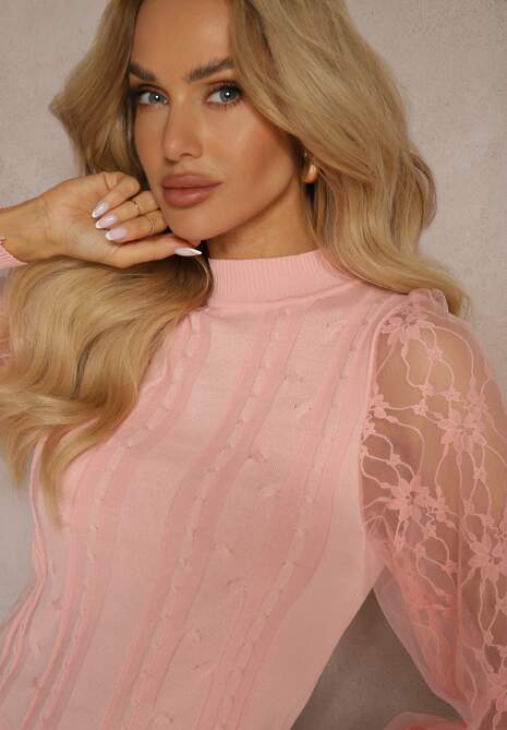 Różowy Golf ze Wstawkami z Siateczki na Rękawach Yelira