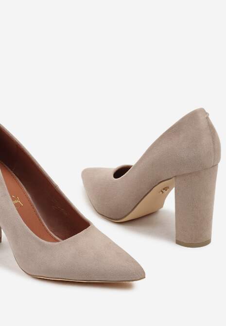 Ciemnobeżowe Czółenka Vices na Słupku Vices ze Skórzaną Wkładką Pioana