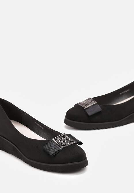 Czarne Półbuty z Kokardką i Wkładką ze Skóry Naturalnej Aviaba