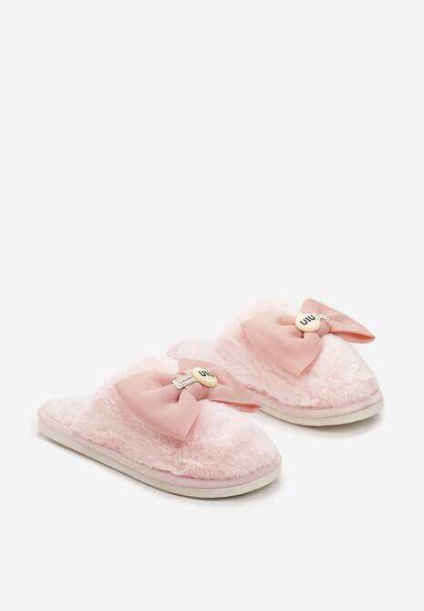 Różowe Kapcie z Miękkiego Futerka Ozdobione Kokardą Adeltta