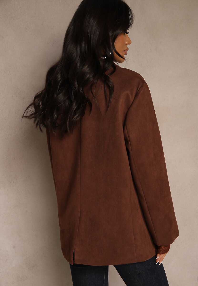 Brązowa Oversizowa Marynarka w Stylu Retro Zenorela
