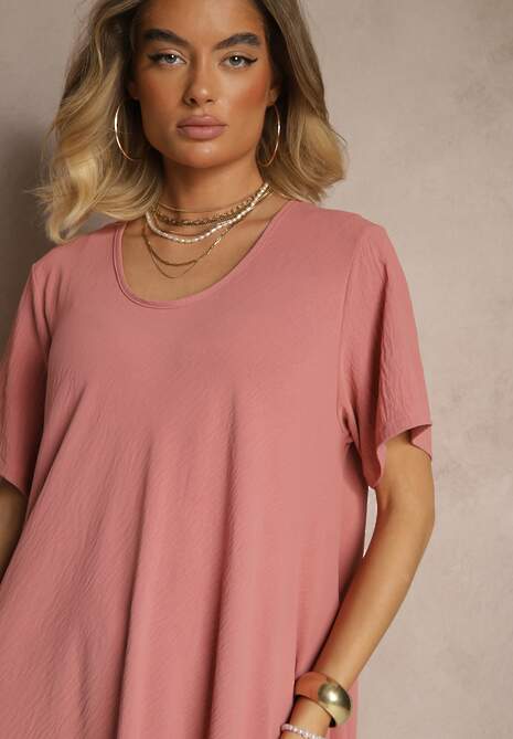 Różowa Sukienka z Bawełną o Rozkloszowanym Kroju Lilzedi