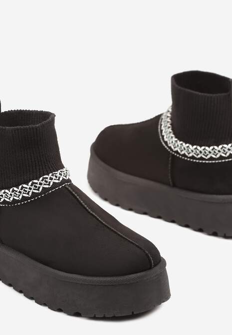 Czarne Śniegowce na Platformie ze Skarpetową Cholewką Erevelis