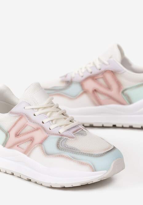 Biało-Niebieskie Sneakersy Przed Kostkę Zdobione Przeszyciami Flallesi