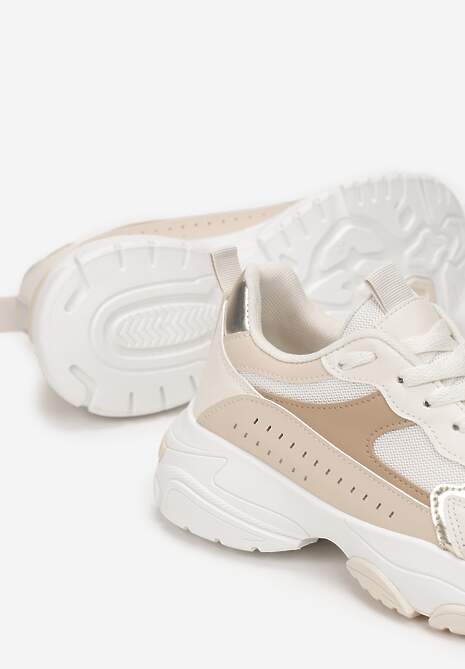 Beżowe Sneakersy na Grubej Podeszwie z Cholewką przed Kostkę i Perforacją Obethy