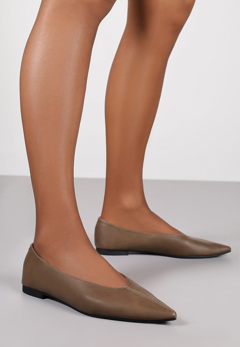 Jasnobrązowe Balerinki Vices z Noskiem w Szpic i Skórzaną Wkładką Belviie