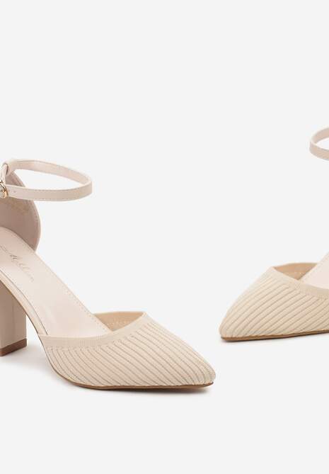 Beżowe Klasyczne Czółenka na Słupku z Zapięciem przy Kostce Arnallia