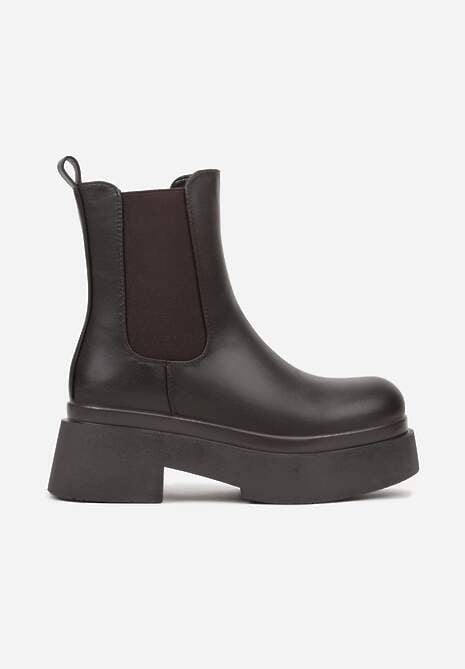 Brązowe Botki Sztyblety na Platformie Tevirka