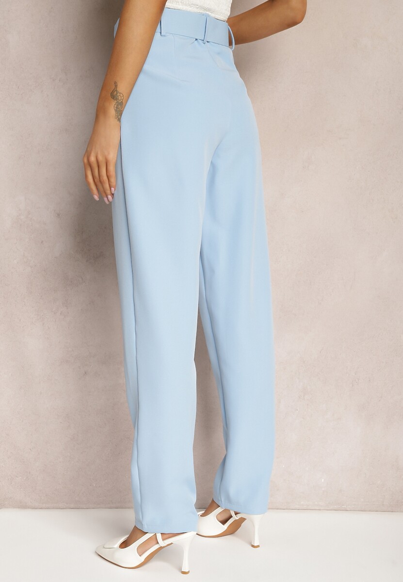 Jasnoniebieskie Spodnie Garniturowe High Waist z Paskiem Wenus