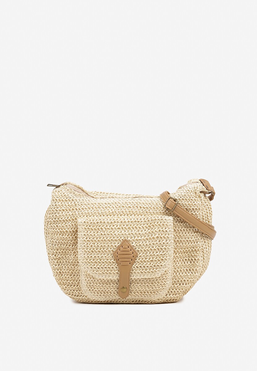 Beżowa Torebka z Plecionki Ozdobiona Kieszonką Sadinele