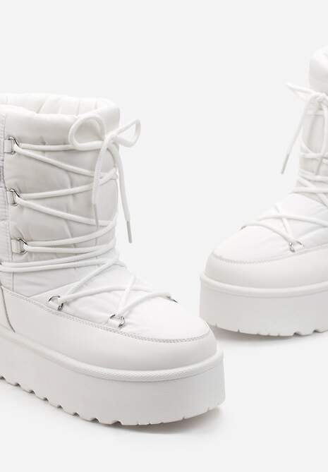 Białe Śniegowce na Platformie z Ozdobnym Wiązaniem Zingie