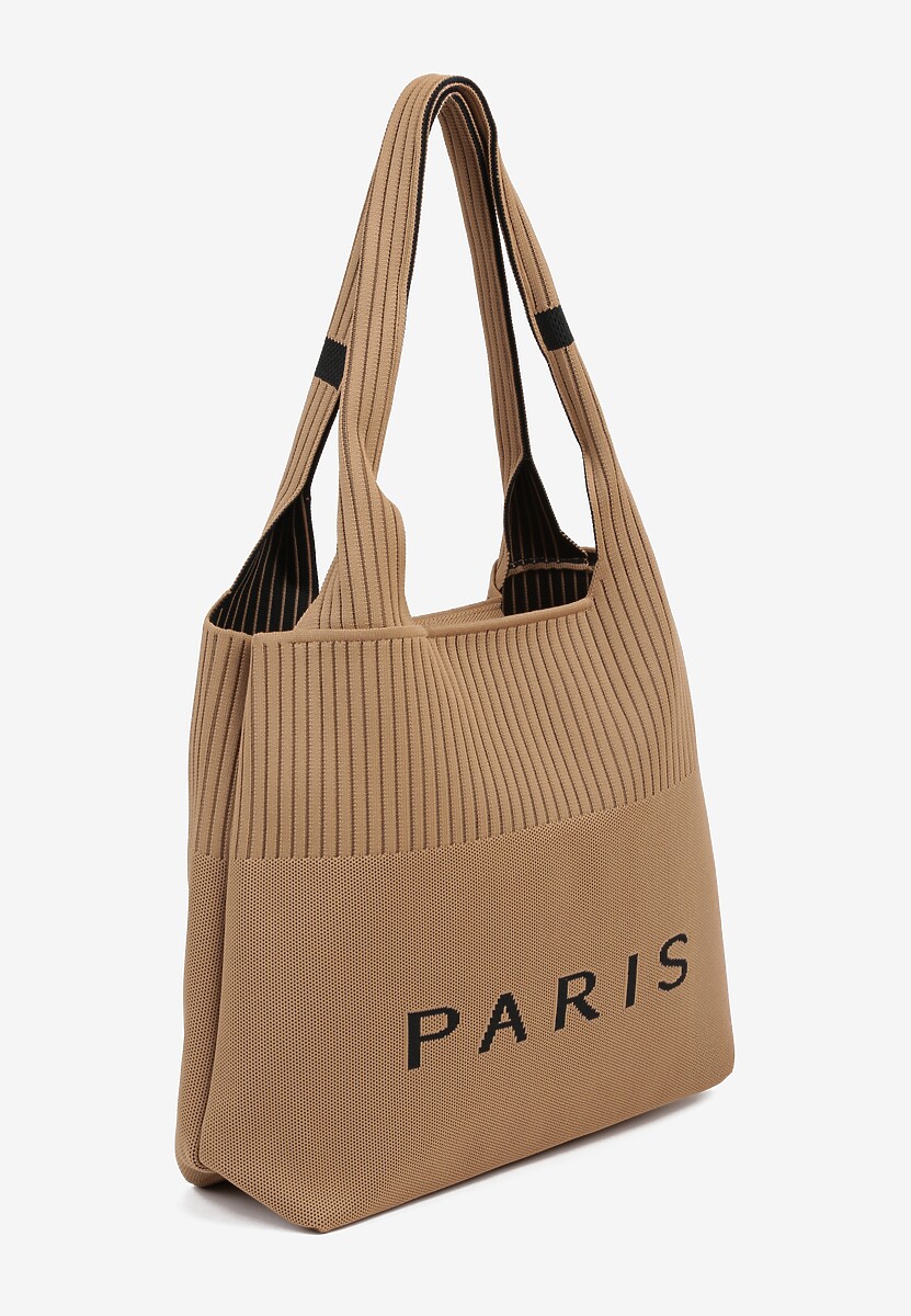 Brązowa Trapezowa Torebka Typu Shopper z Ozdobnym Napisem Salirenia