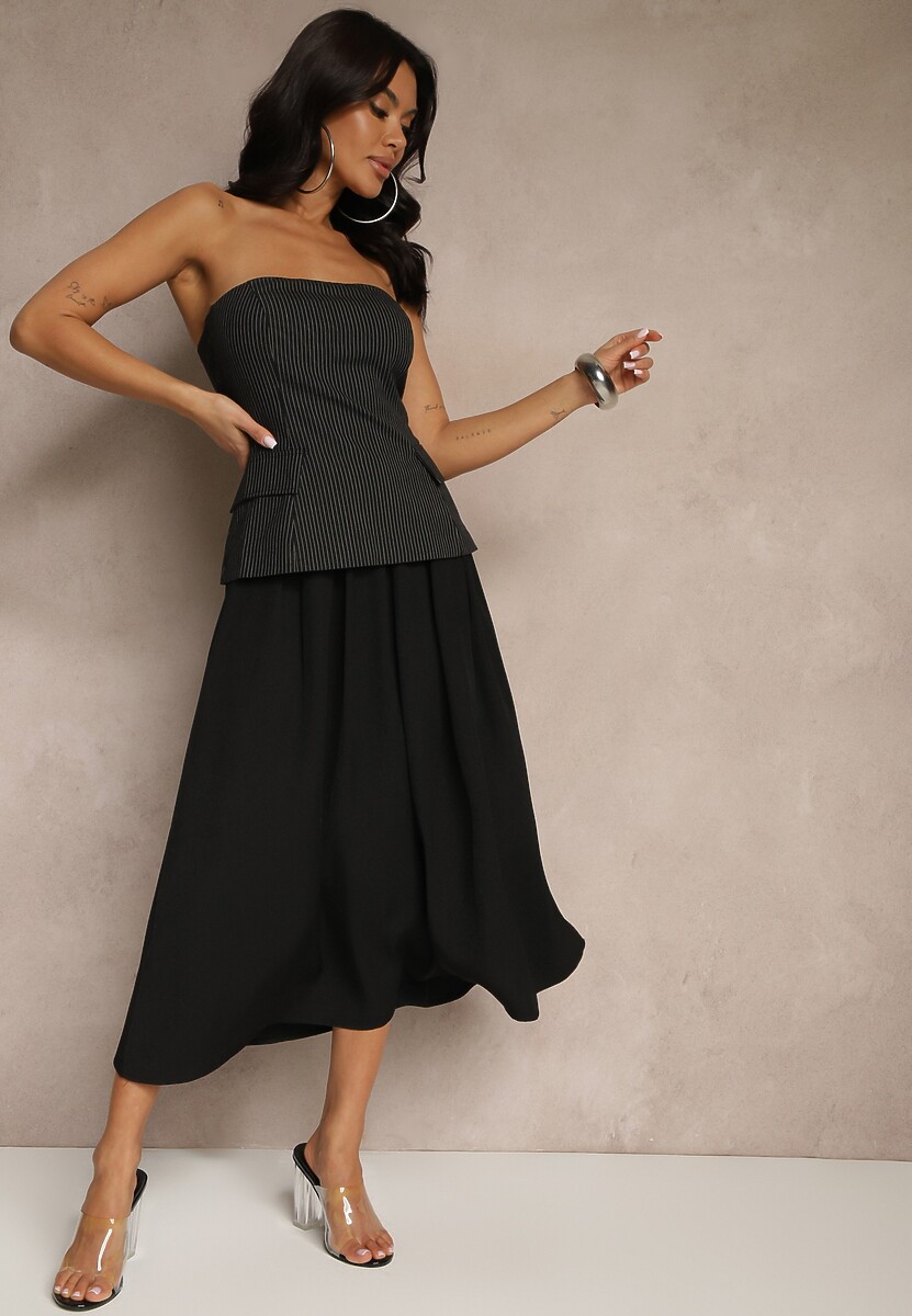 Czarna Spódnica z Wiskozą High Waist o Rozkloszowanym Kroju Toselle