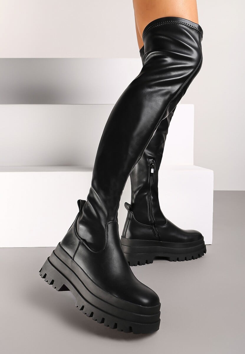 Czarne Kozaki Muszkieterki na Platformie Sezira