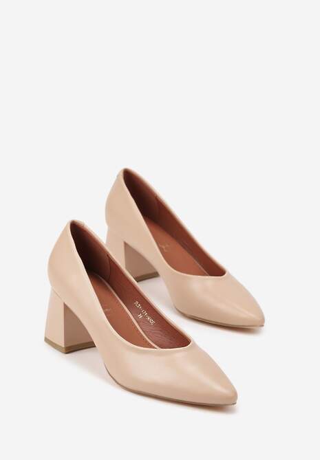 Beżowe Czółenka Vices Basic na Słupkowym Obcasie ze Skórzaną Wkładką Esande