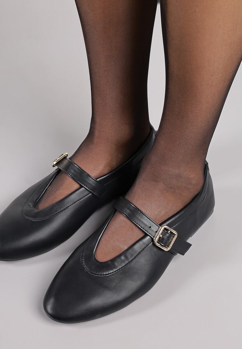 Czarne Balerinki Vices w Stylu Mary Jane z Klamerką i Skórzaną Wkładką Dimaline